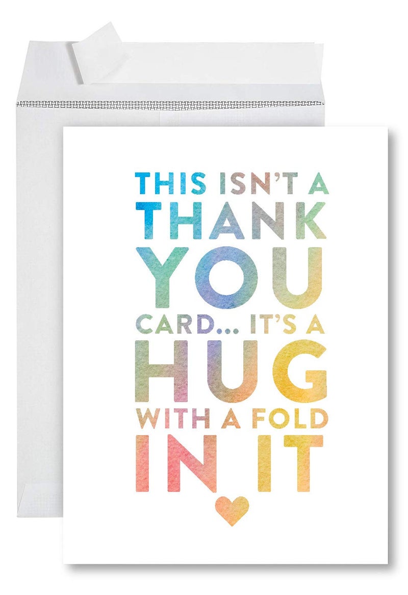 Andaz Press Funny Jumbo Thank You Card With Envelope 8.5 x 11 inch, Big Greeting Card, Hug With A Fold In It, 1-Pack, Huge Large Group Greeting Card, Includes Envelope Large Thank You Card - Image 1